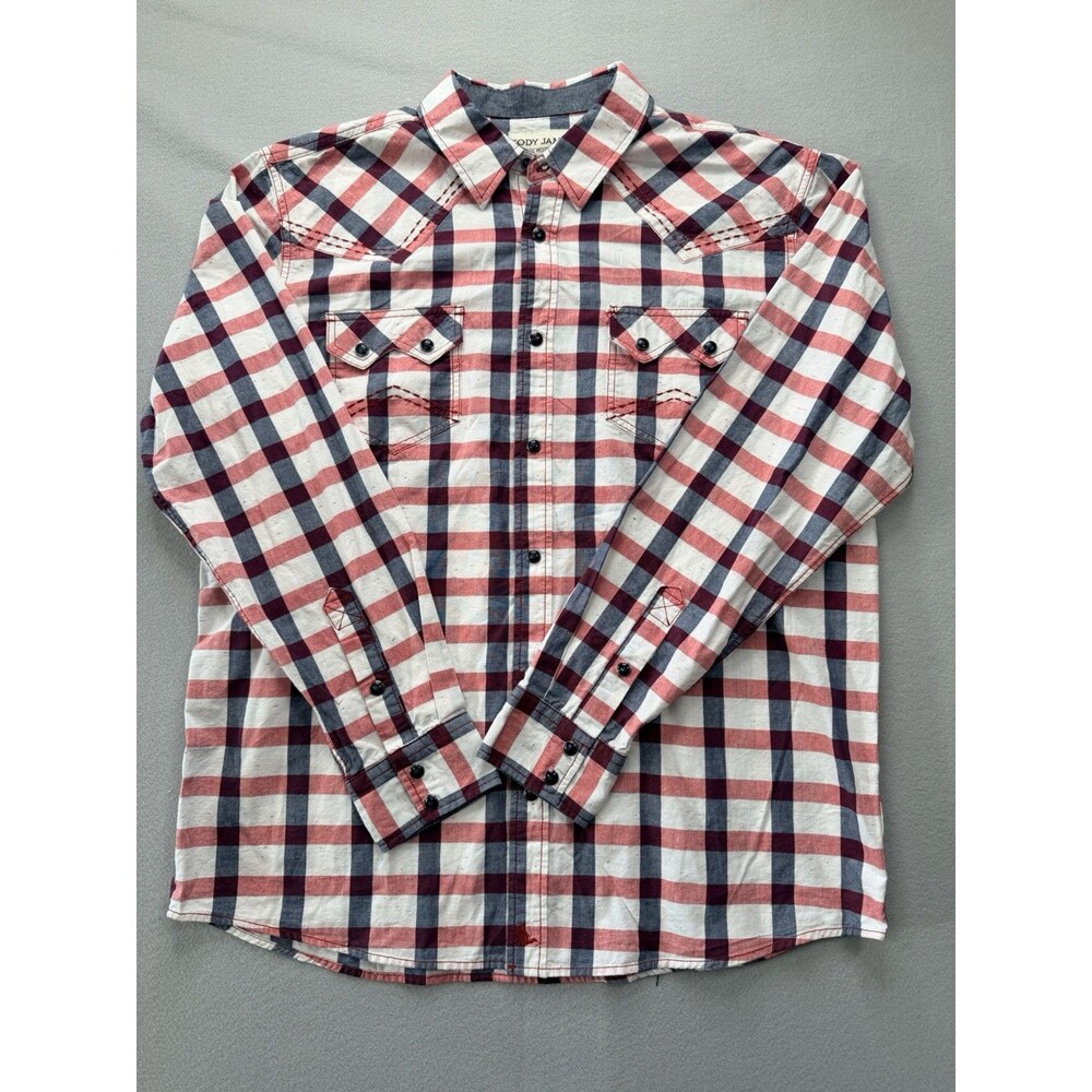 Cody James Western Plaid Pearl Snap Shirt Men’s Large Red Blue Cowboy Rodeo